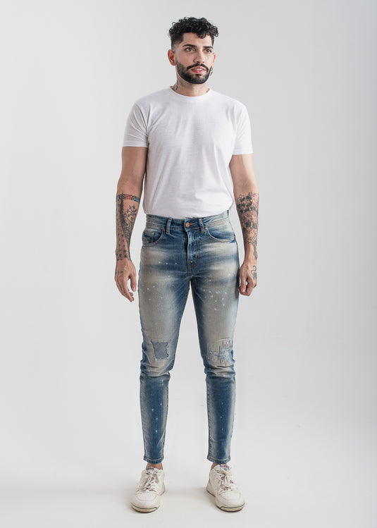 Men's ripped skinny jeans in light blue