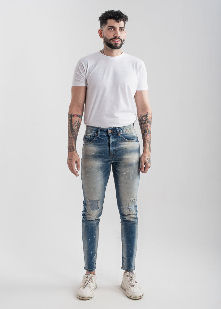 Men's ripped skinny jeans in light blue