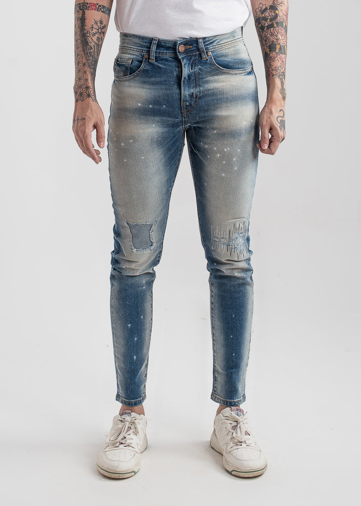 Men's ripped skinny jeans in light blue