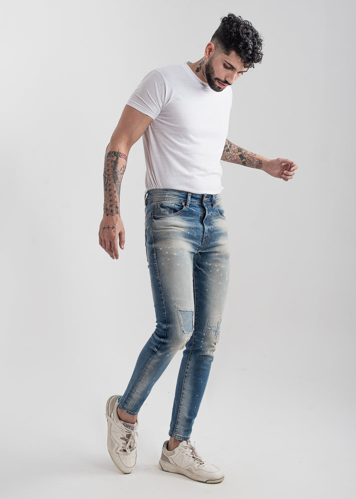 Men's ripped skinny jeans in light blue