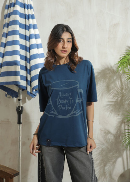 Women's Graphic Drop Shoulder Tshirt in Blue