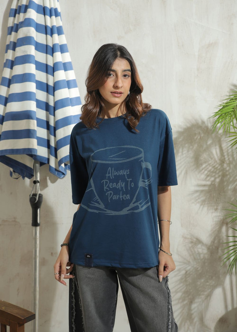 Women's Graphic Drop Shoulder Tshirt in Blue