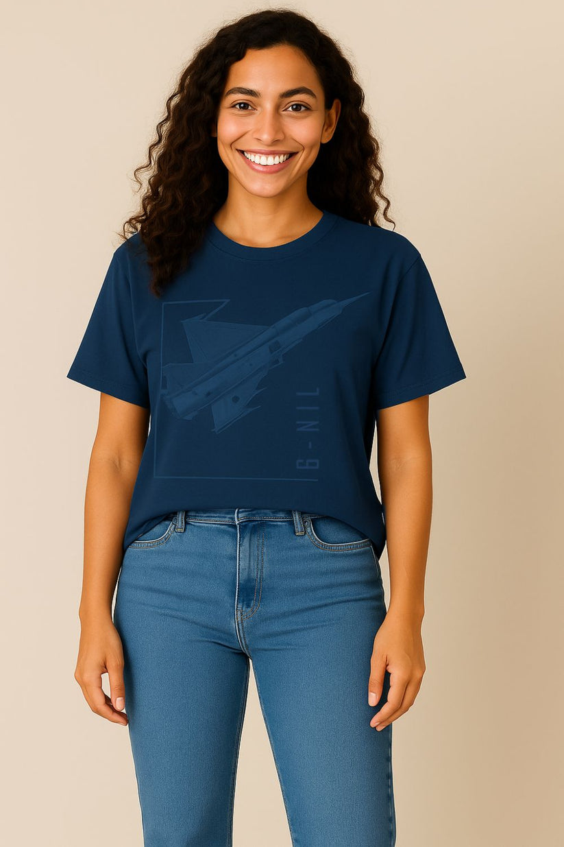 Women's Drop Shoulder Tshirt in Blue Featuring  Laser Printed Graphics