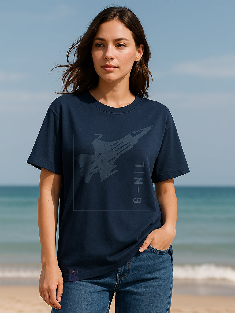 Women's Drop Shoulder Tshirt in Blue Featuring  Laser Printed Graphics