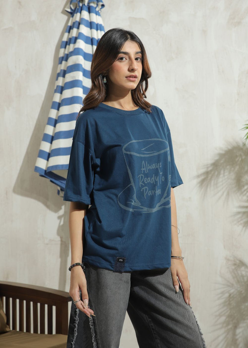 Women's Graphic Drop Shoulder Tshirt in Blue