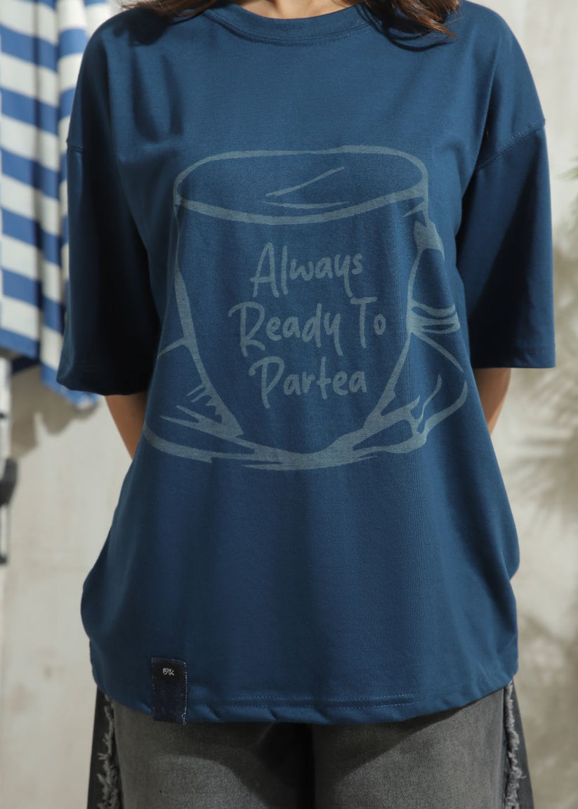 Women's Graphic Drop Shoulder Tshirt in Blue