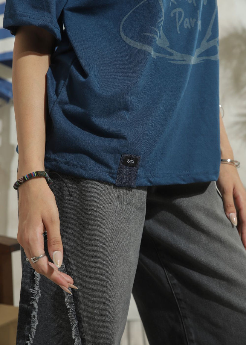Women's Graphic Drop Shoulder Tshirt in Blue