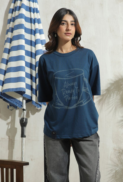 Women's Graphic Drop Shoulder Tshirt in Blue
