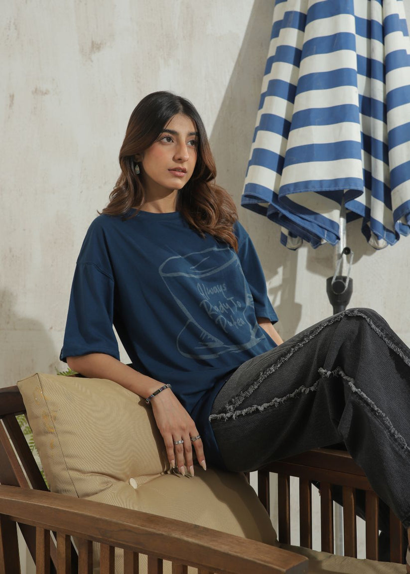 Women's Graphic Drop Shoulder Tshirt in Blue