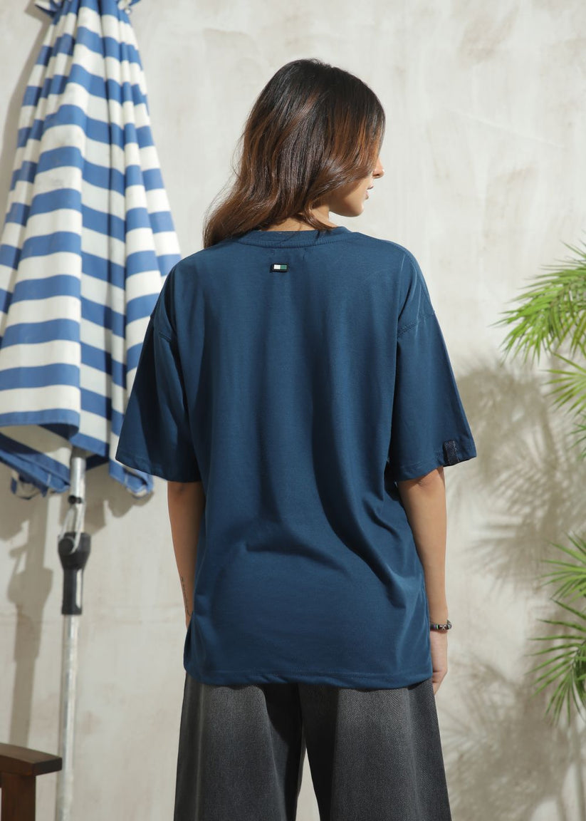 Women's Graphic Drop Shoulder Tshirt in Blue