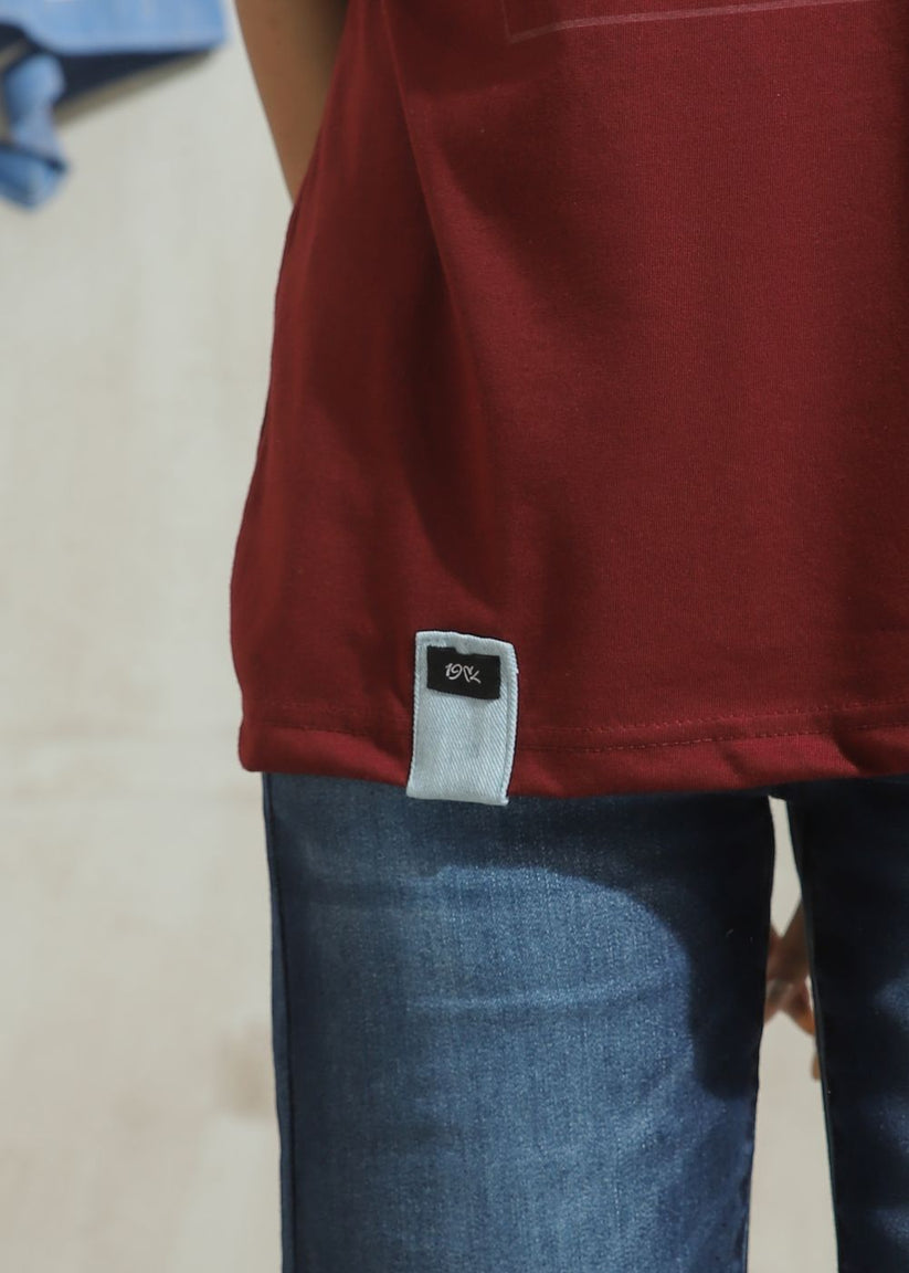 Women's Graphic Drop Shoulder Tshirt in Maroon