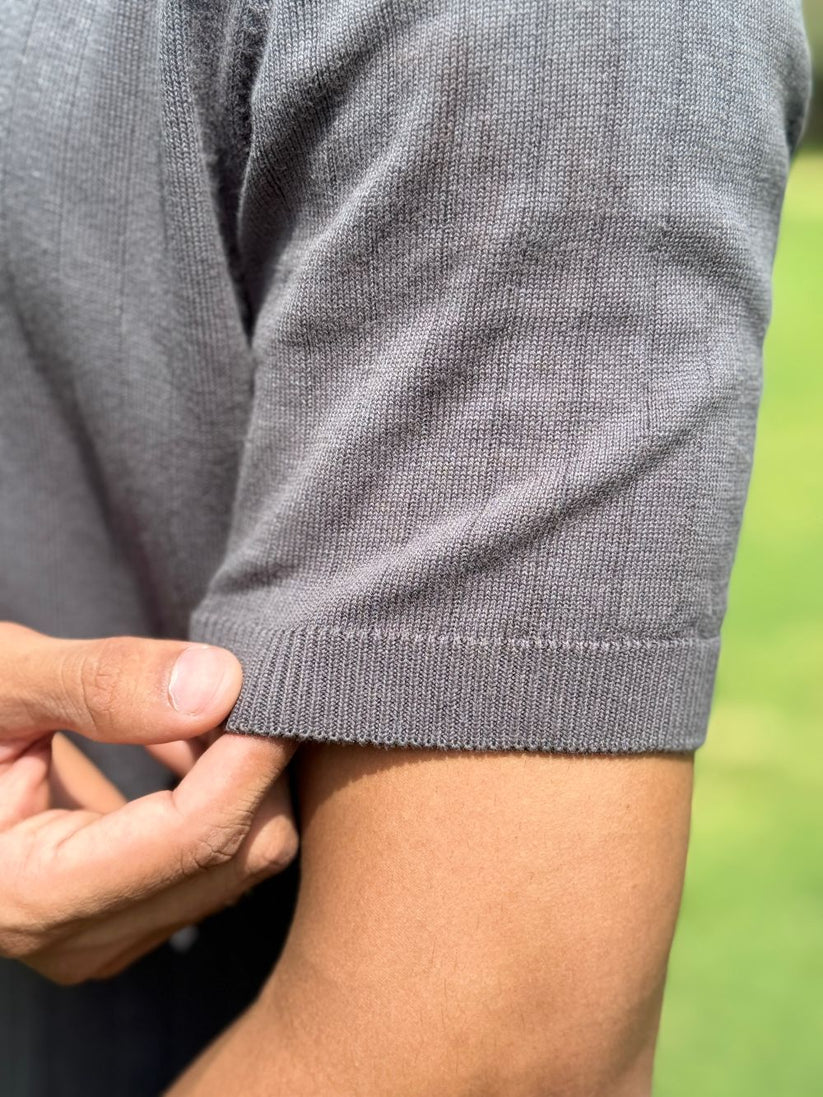 Grey Drop Needle Johnny Collar Polo made with 100% Combed Cotton by 1947 Clothing