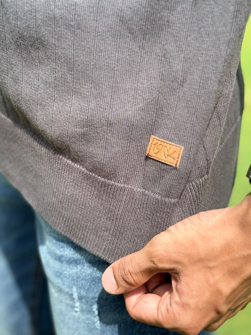 Grey Drop Needle Johnny Collar Polo made with 100% Combed Cotton by 1947 Clothing