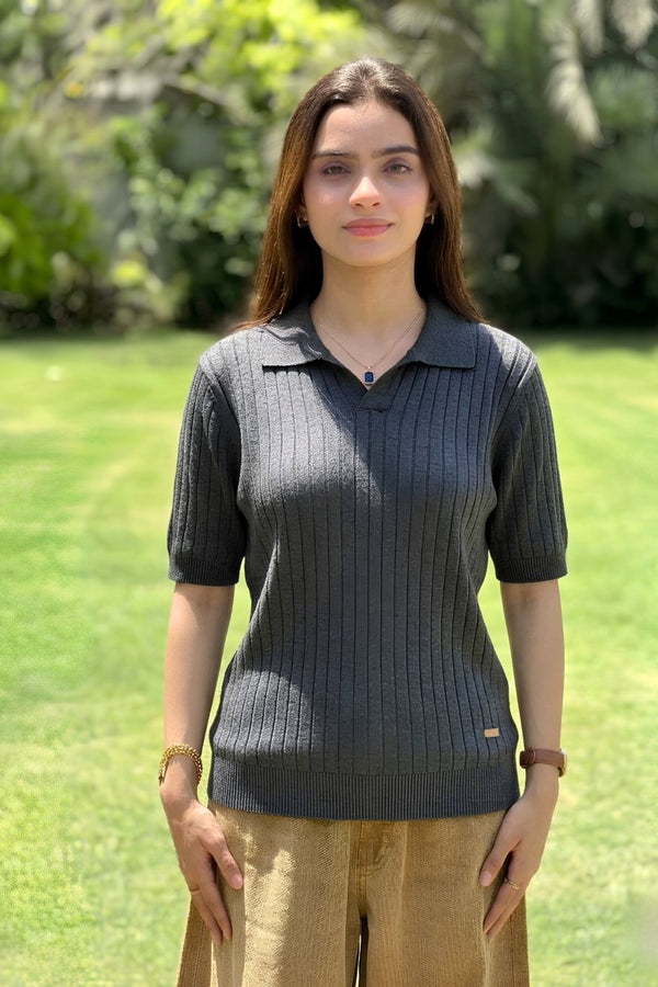 Grey Drop Needle Polo Women