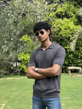 Grey Drop Needle Polo