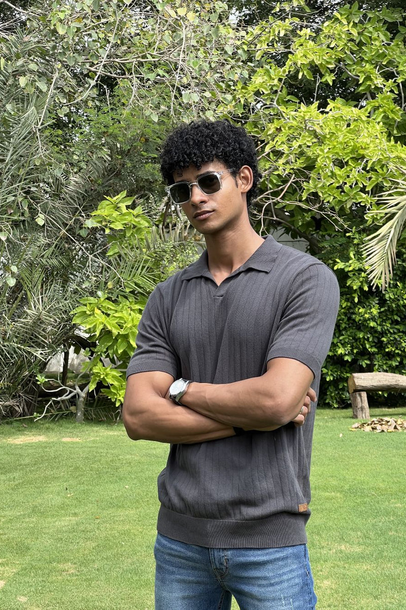 Grey Drop Needle Polo