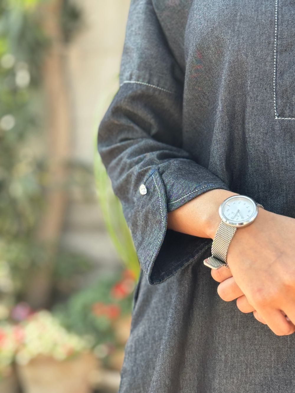 Kohl Grey Denim Mid Length Shirt with Tulip Trouser made from light weight denim by 1947 Clothing