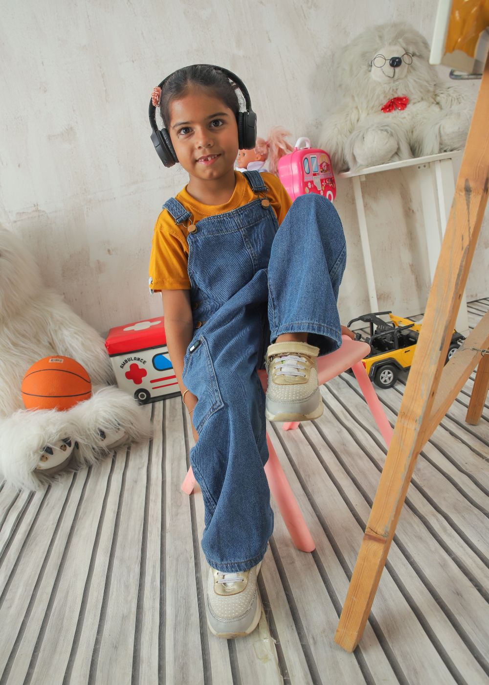 Girls Mid Blue Dungaree