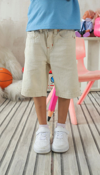 Girls Beige Denim Shorts