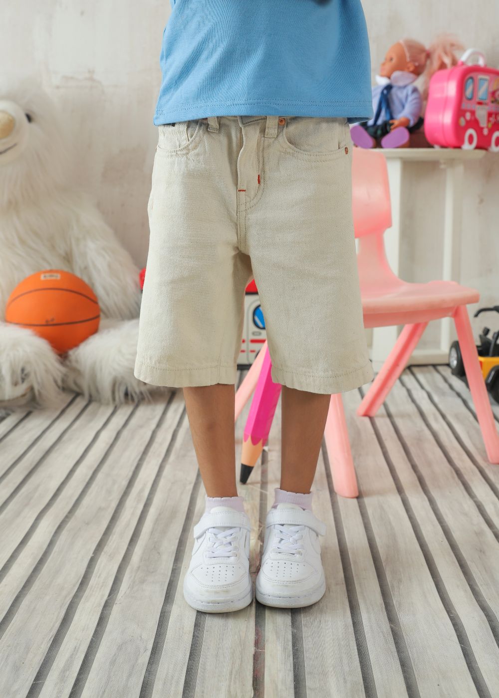 Girls Beige Denim Shorts