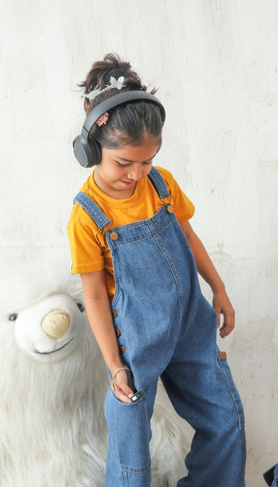 Girls Mid Blue Dungaree