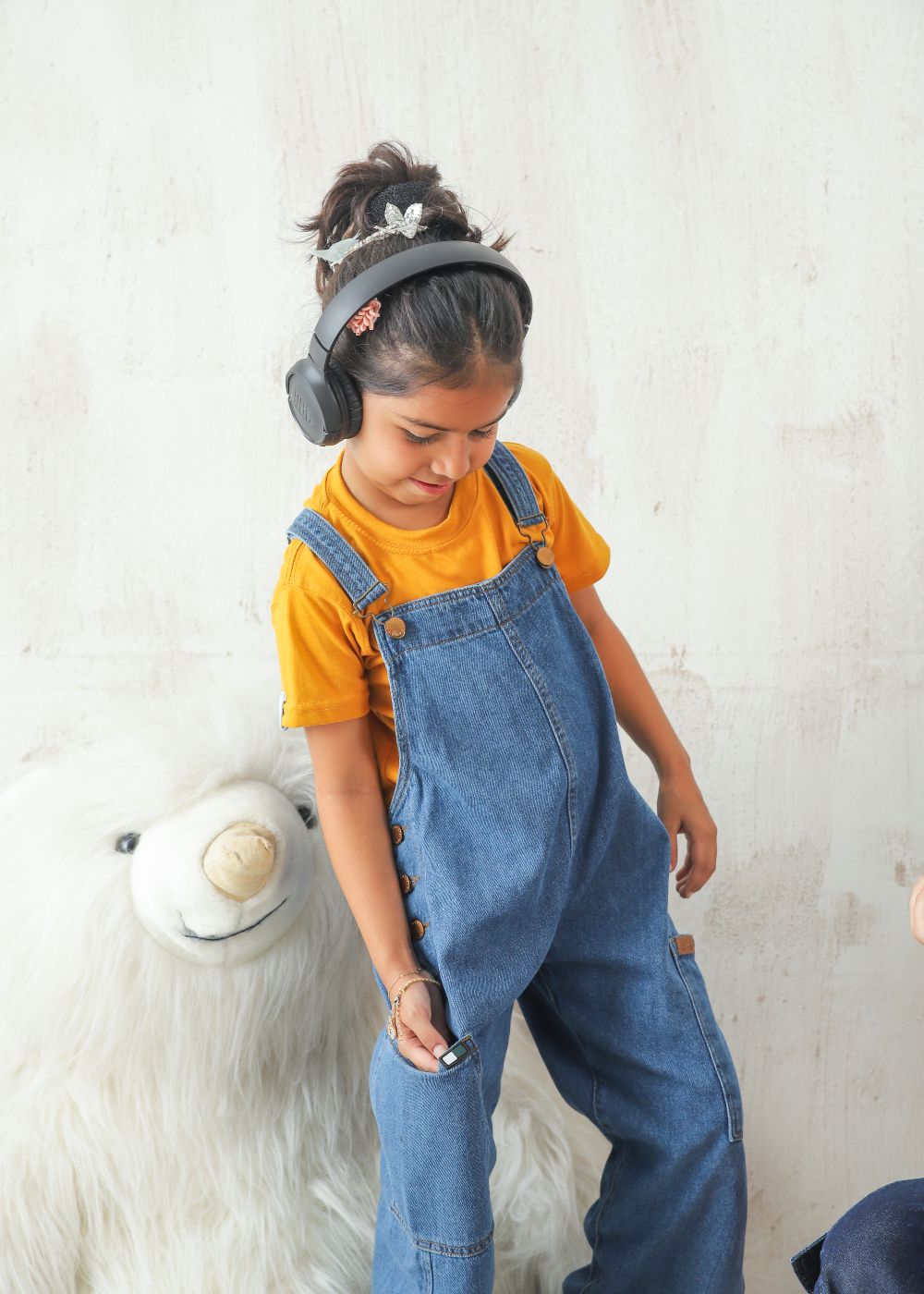 Girls Mid Blue Dungaree