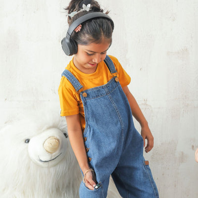 Girls Mid Blue Dungaree
