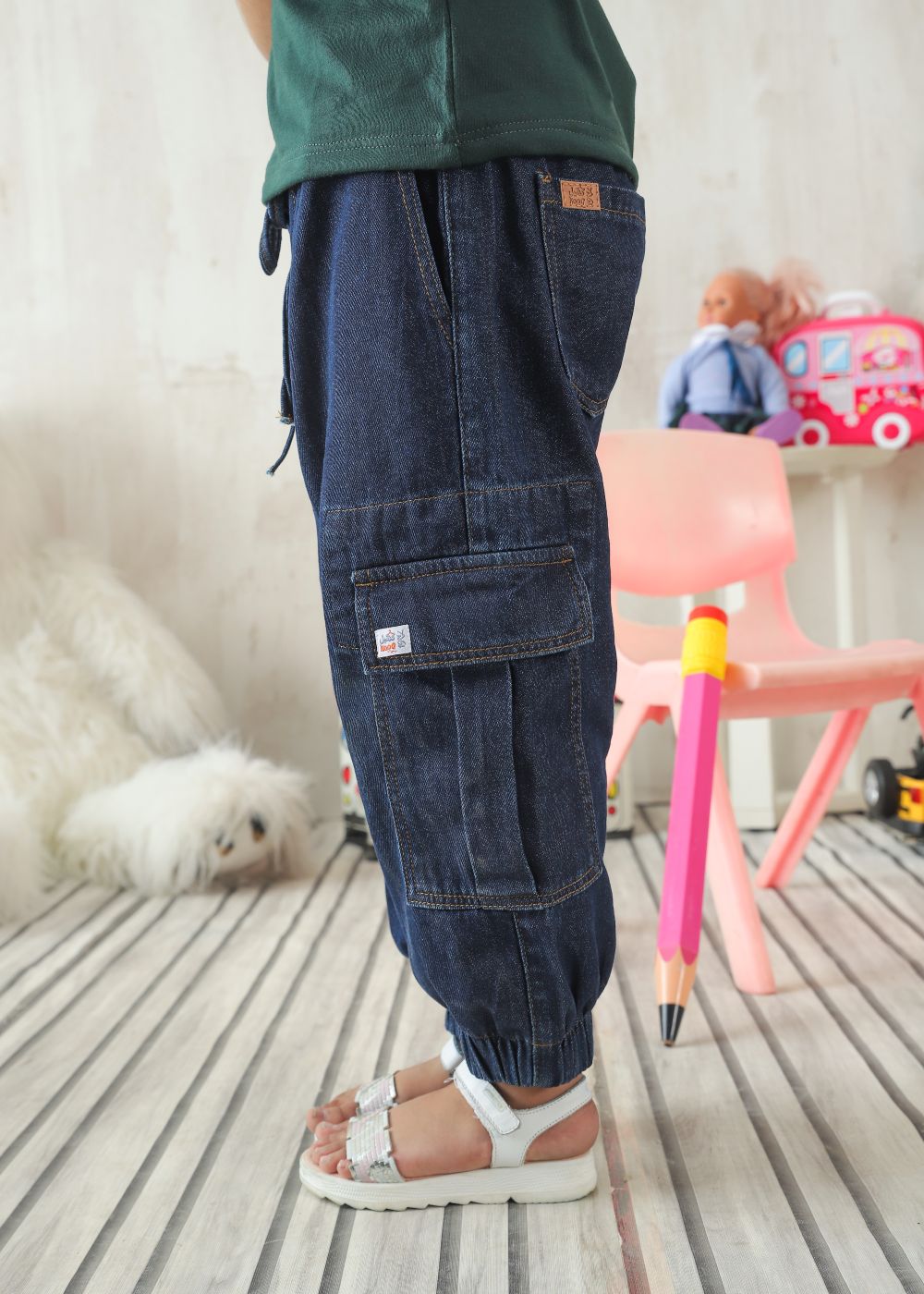 Girls Dark Blue Cargo Jeans