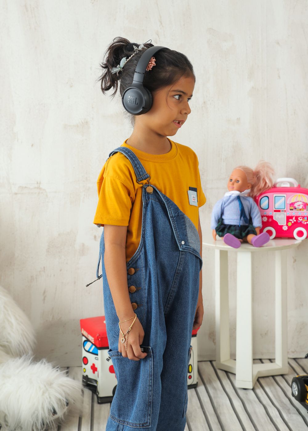 Girls Mid Blue Dungaree