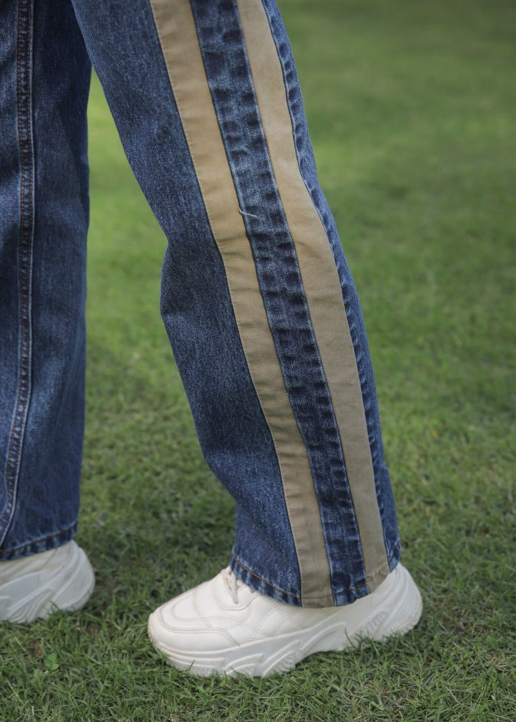 Stripe Out Dark Blue Jeans