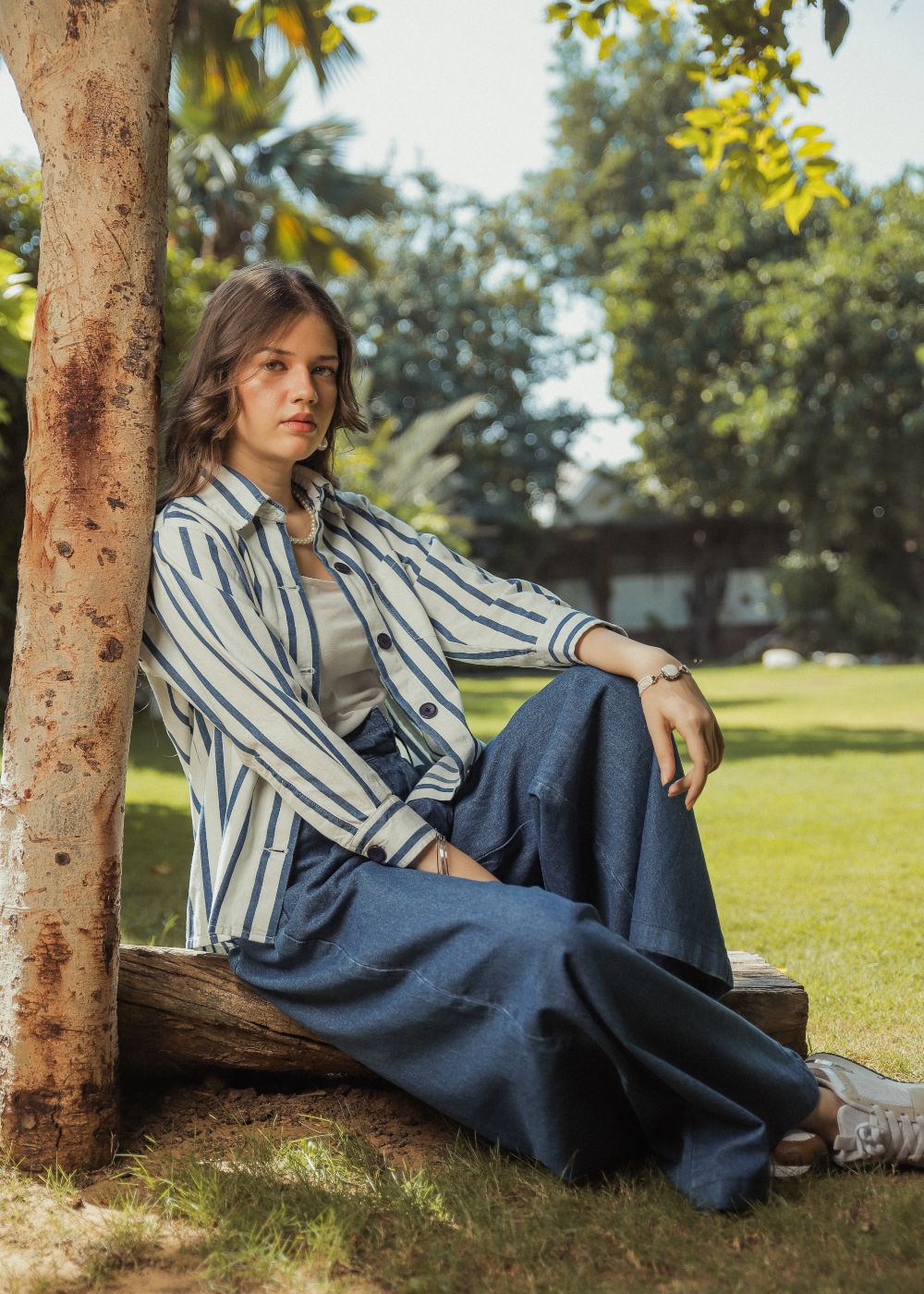 Blue Stripes Over Shirt & Blue Palazzo Look