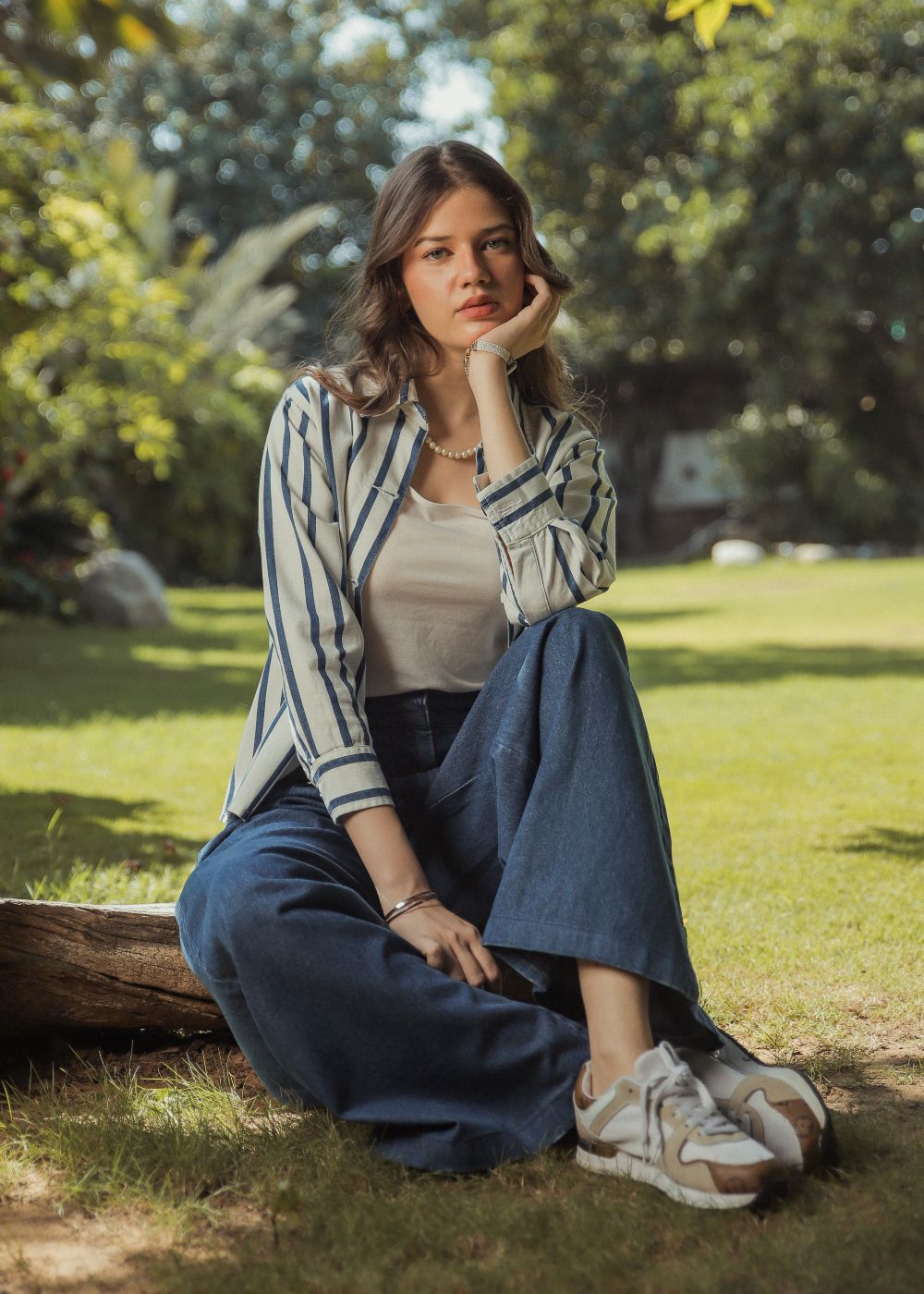 Blue Stripes Over Shirt & Blue Palazzo Look