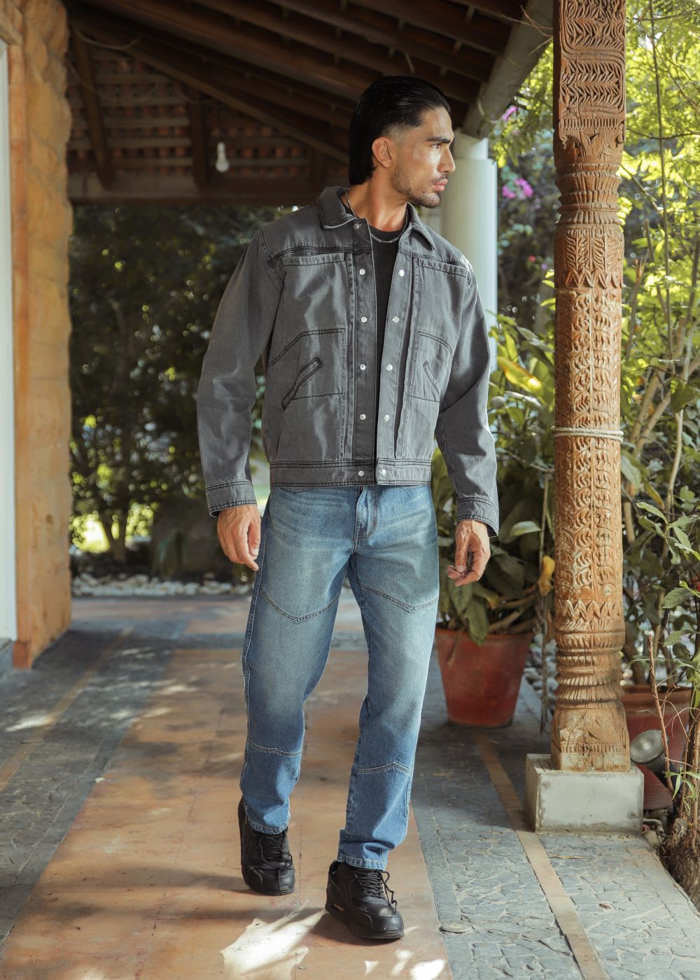 Grey Denim Jacket & Blue Vertex Jeans Look