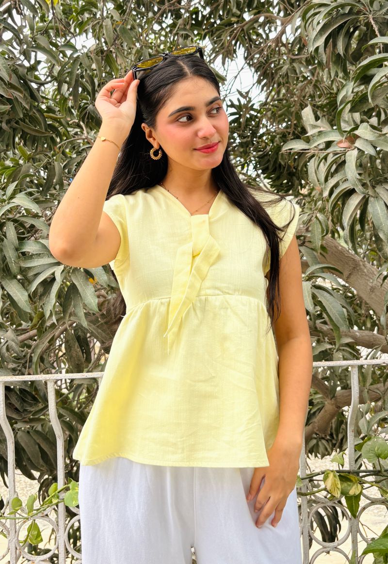 Peplum Bow Top Pastel Yellow 