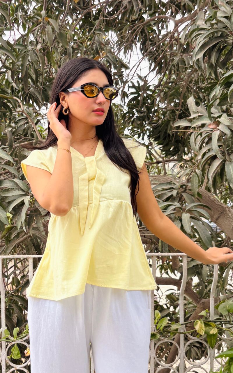 Peplum Bow Top Pastel Yellow 