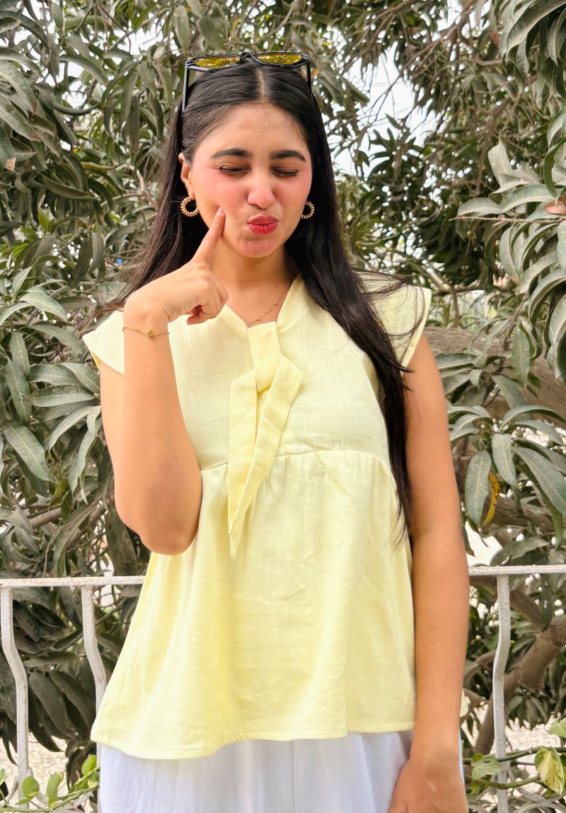 Peplum Bow Top Pastel Yellow 