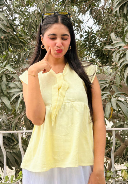 Peplum Bow Top Pastel Yellow 