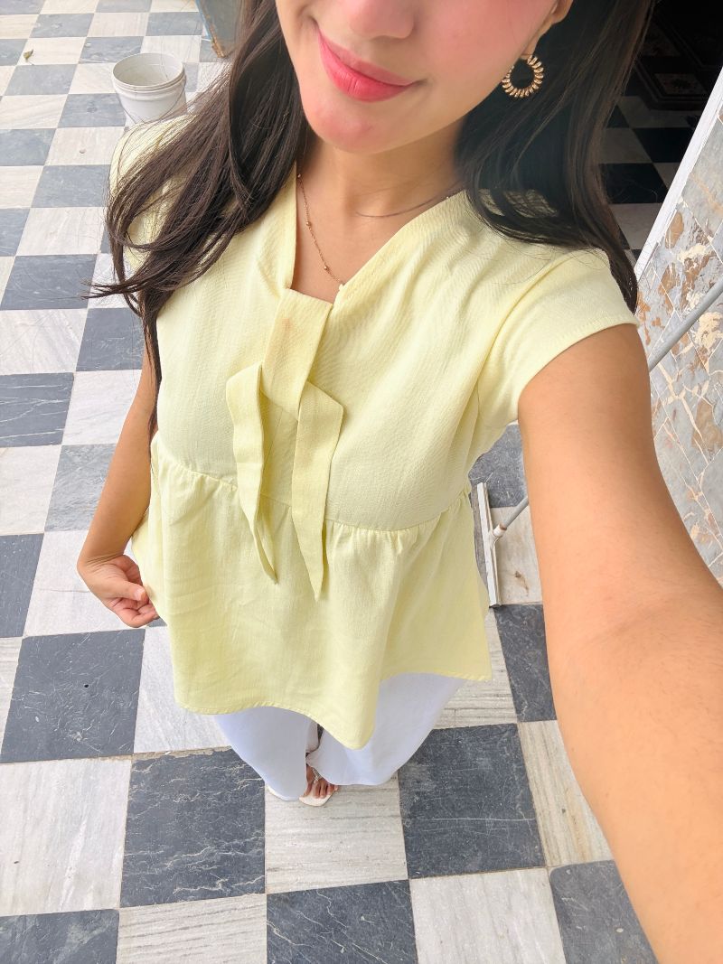 Peplum Bow Top Pastel Yellow 