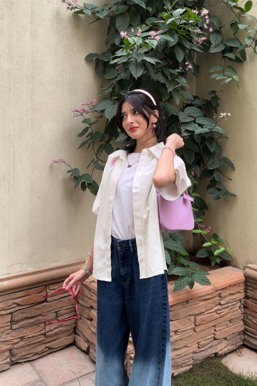 Pink Boxy Shirt & Ombre Skater Jeans Look 