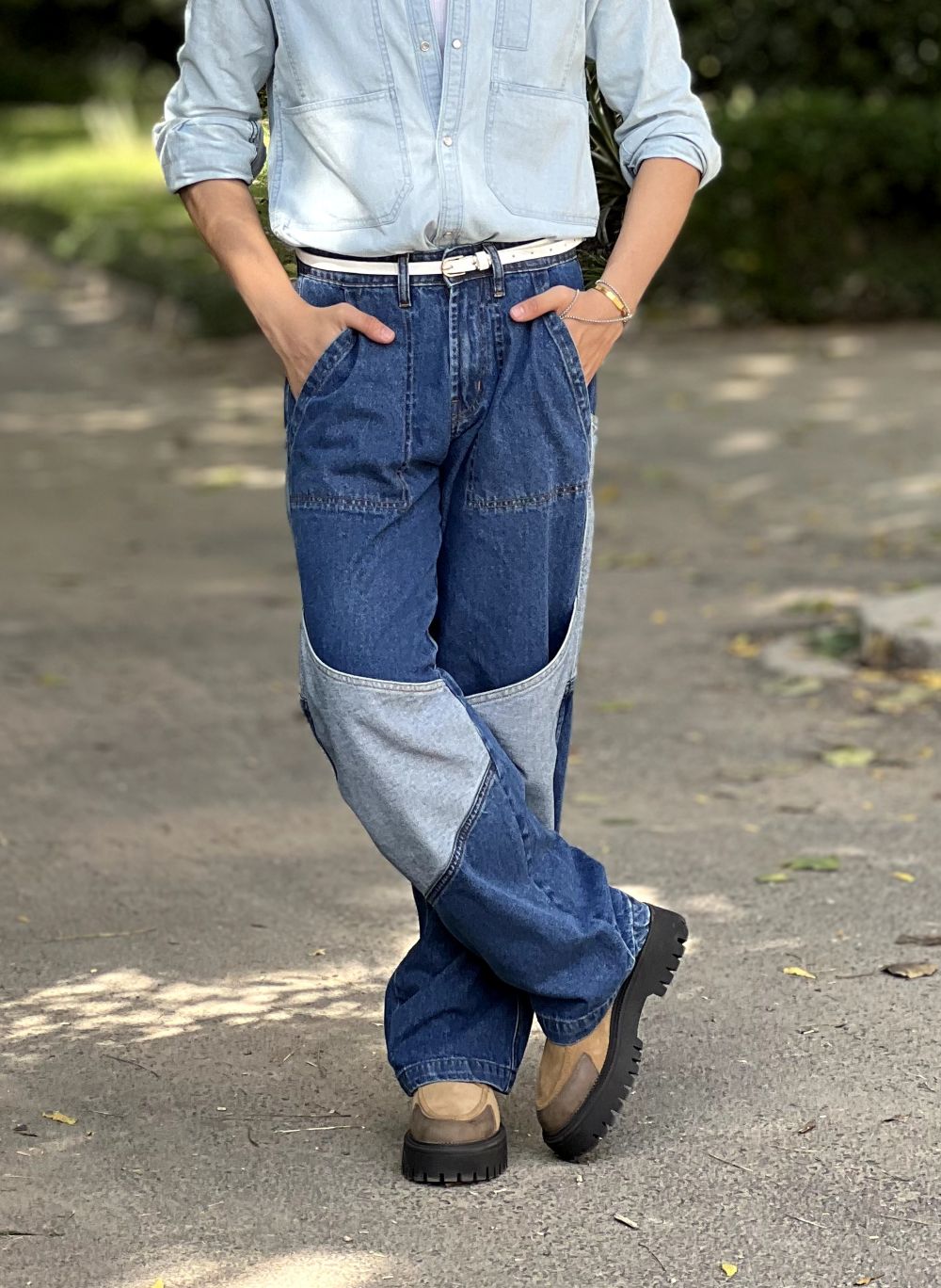 White Patchline Jeans