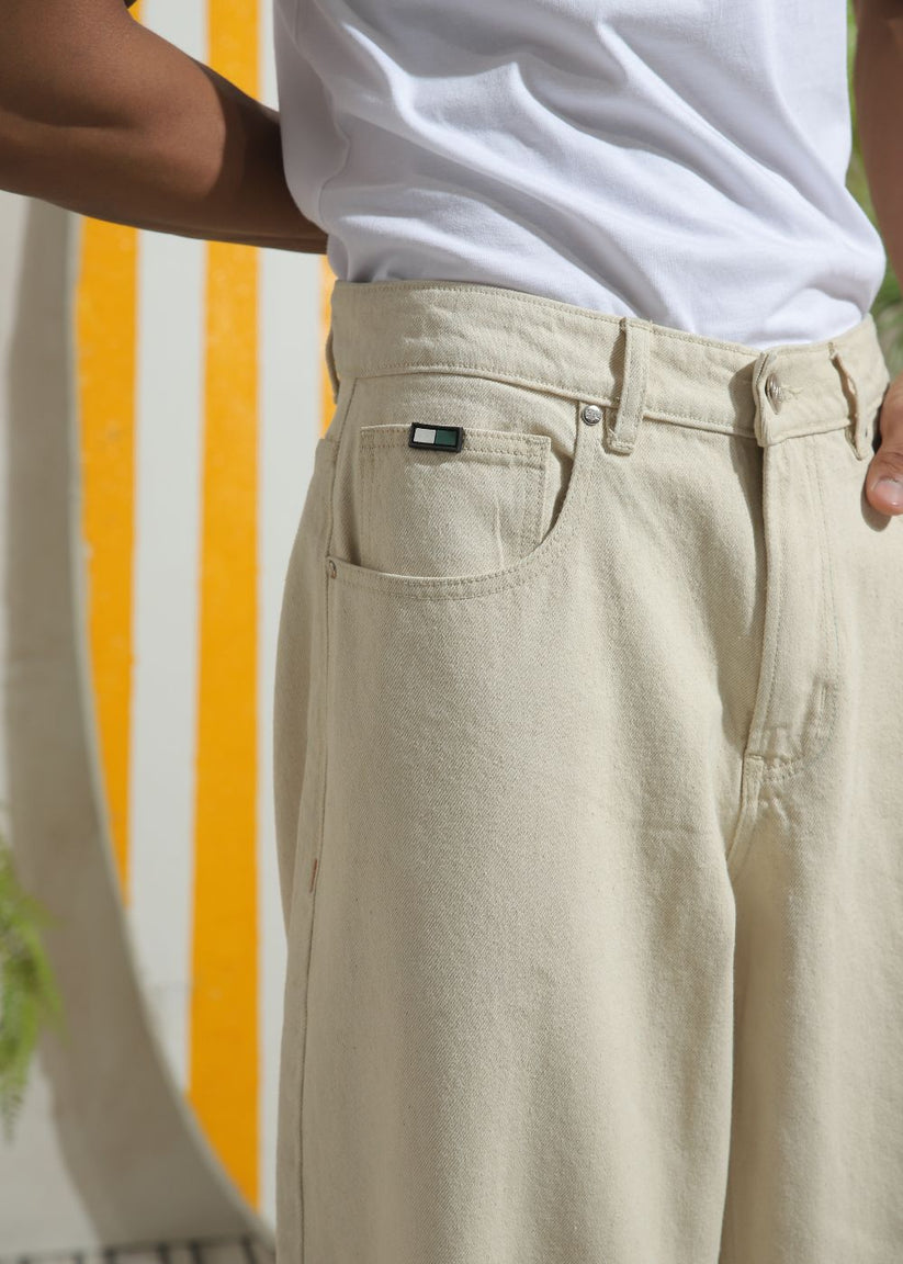 Men’s straight fit beige jeans with minimal design