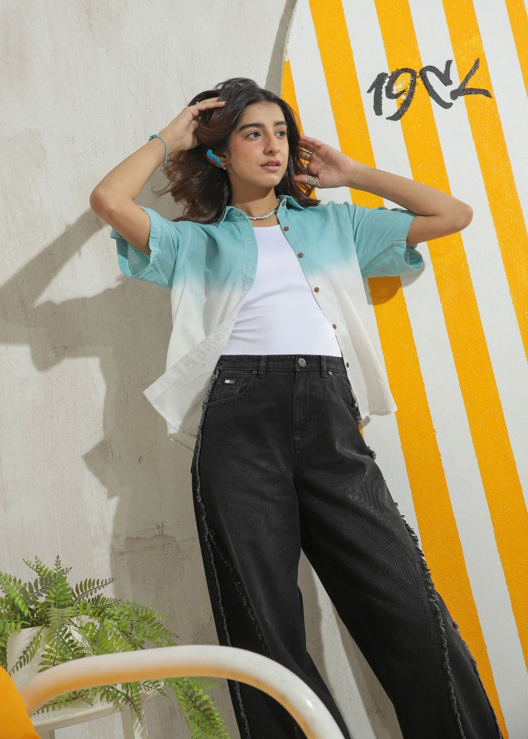 Sea Breeze Teal Half Sleeves Shirt-Her