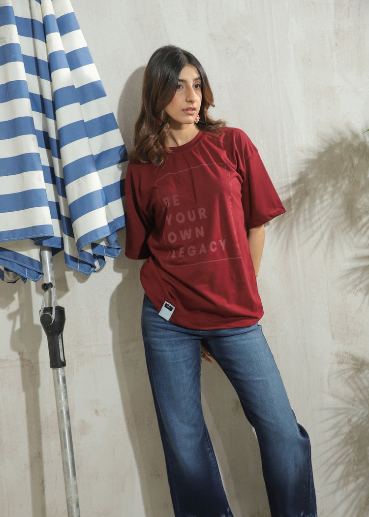 Graphic Maroon Drop Shoulder T-shirt
