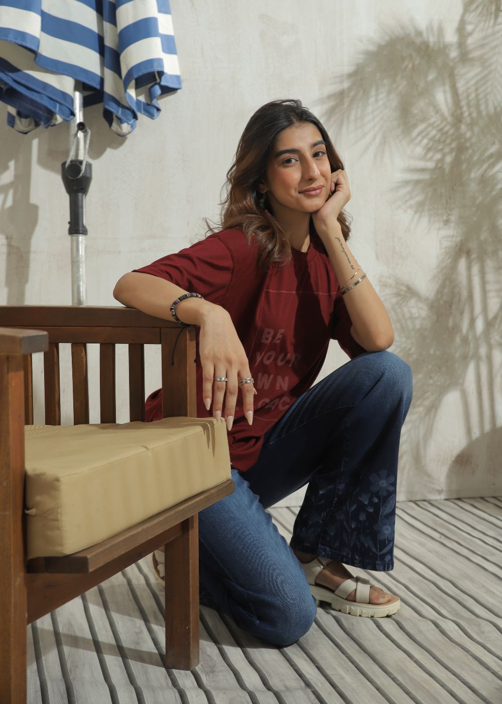 Graphic Maroon Drop Shoulder T-shirt