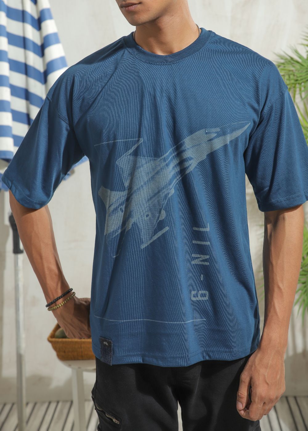 Graphic Blue Drop Shoulder T-shirt