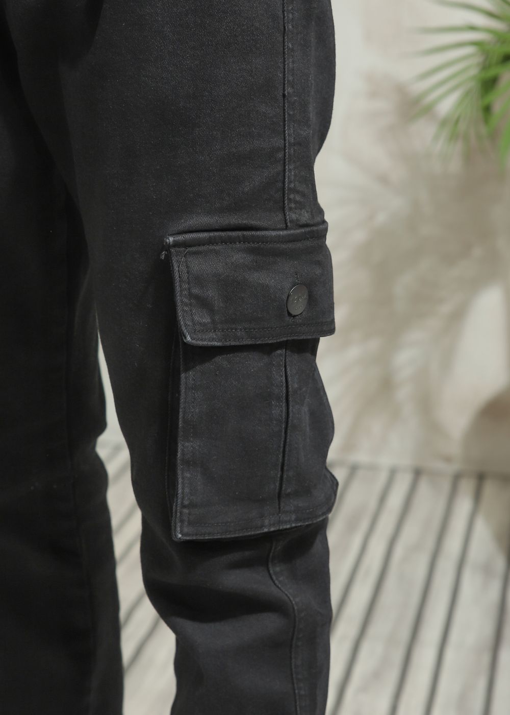 Black Cargo Denim Joggers