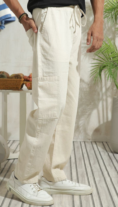 Relaxed fit men’s jogger jeans in beige with drawstring waist and casual comfort