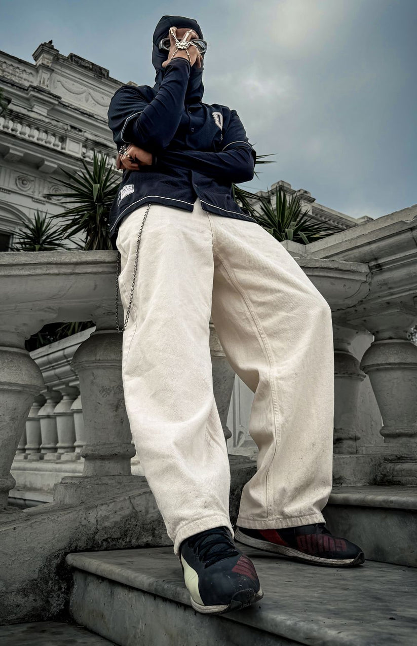 Men’s straight fit beige jeans with minimal design