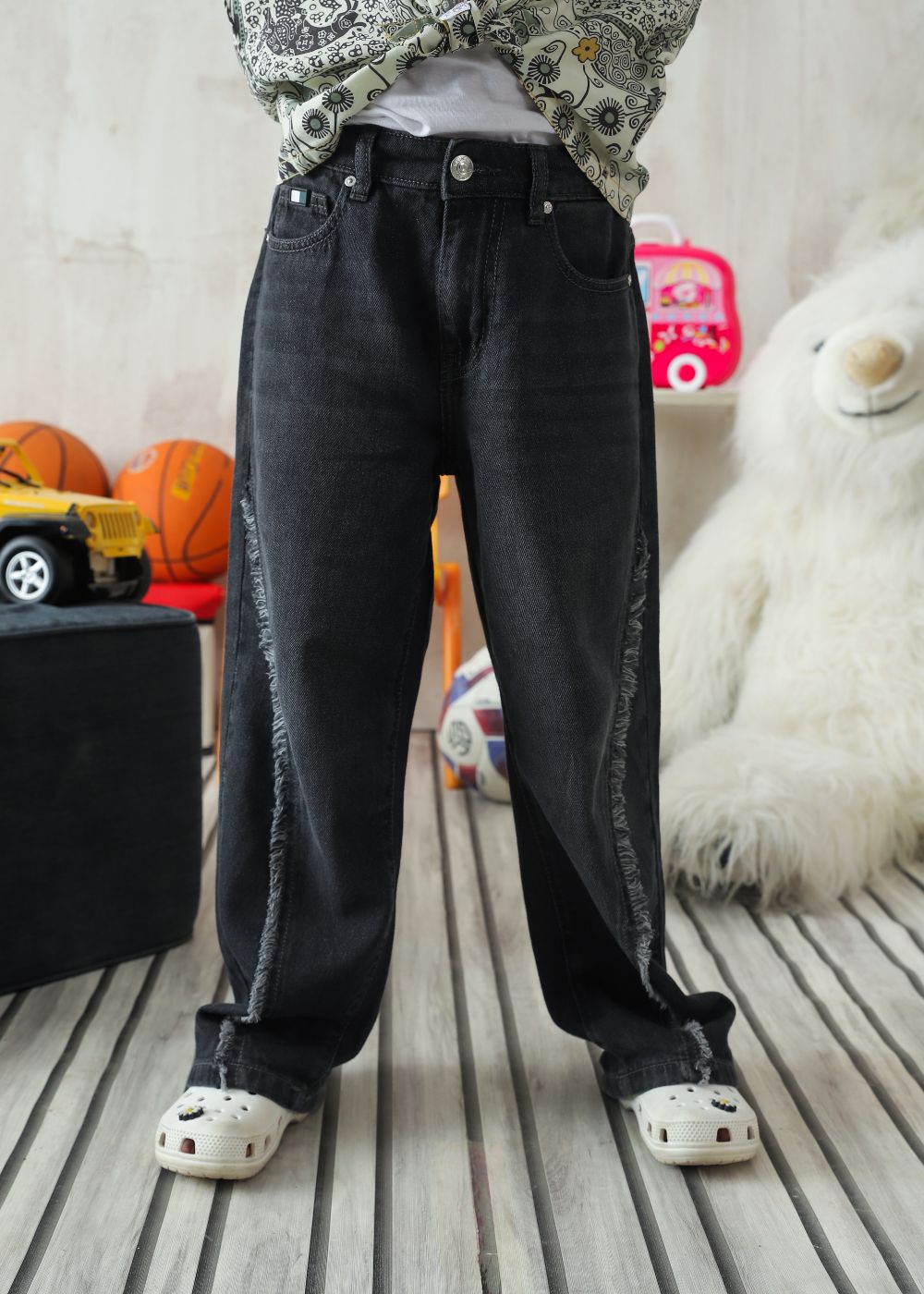 Girls Black Ruffle Skater Jeans