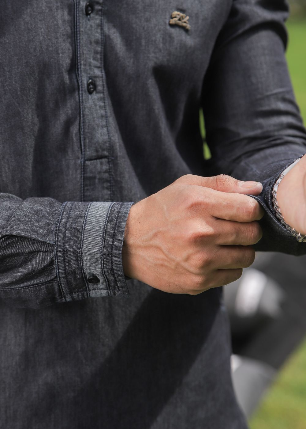 Denim 2-way Charcoal Kurta-Him